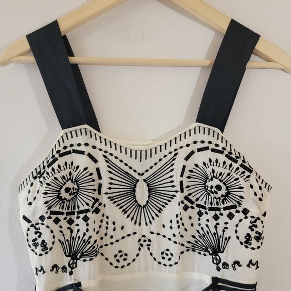 MARC JACOBS White Black Embroidered Silk A-Line Dress 4 Cocktail Formal Designer - Picture 2 of 10